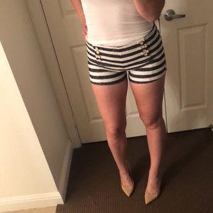Navy Blue and White stripped high waisted shorts
